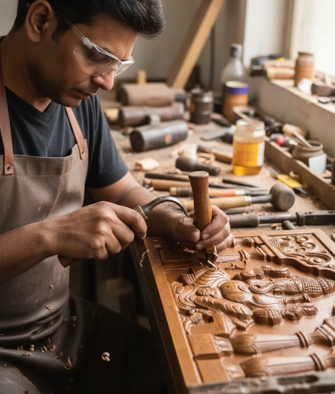 Hands carving wood - artisan at work