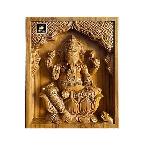 Teak Wood Carved Lord Ganesha Panel