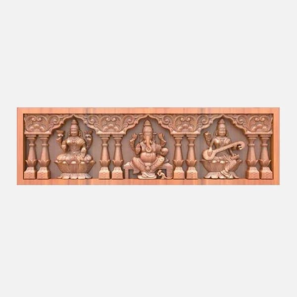 Teakwood Lakshmi Vinayagar Saraswathi Wall Panel Gallery - Detail
