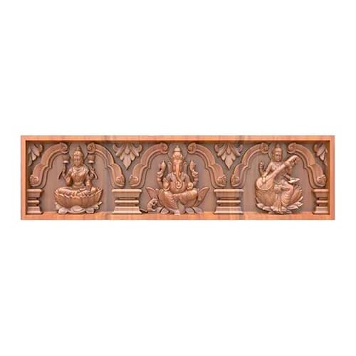 Lakshmi Vinayagar Saraswathi With Flower Design Wood Panel