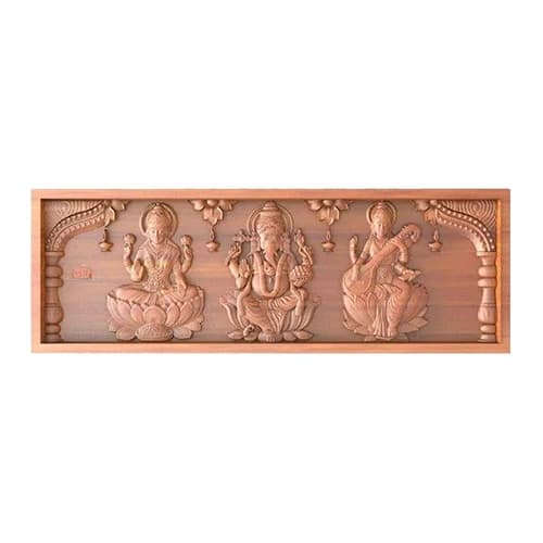 Wooden Lakshmi Vinayagar Saraswathi with Lamp design