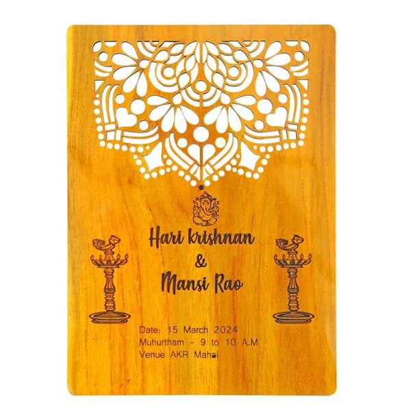Teak Wood Wedding Card Gallery - Detail