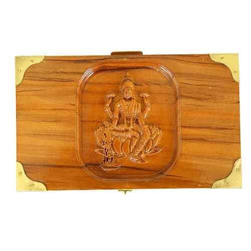 Teak Wood Lakshmi Jewel and Cash Box