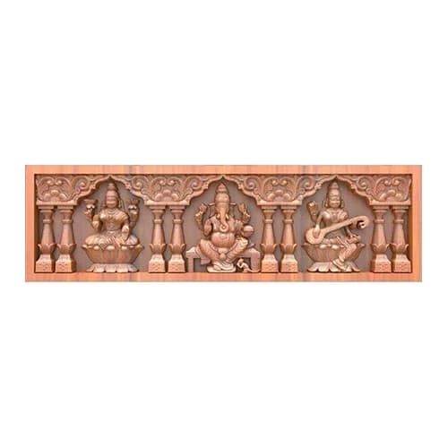 Teakwood Lakshmi Vinayagar Saraswathi Wall Panel Gallery - Detail