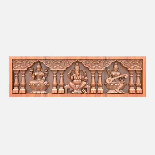 Hand Carved Teakwood Lakshmi Vinayagar Saraswathi Wall Panel