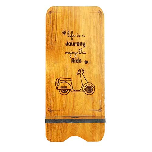 Wooden Phone Stand with Scooter Design and Custom Quote