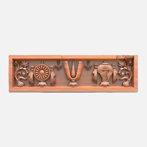36" Wooden Vishnu Namam Sangu Chakra Panel