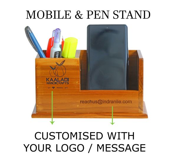 Custom Teak Wooden Mobile Stand with Pen Holder