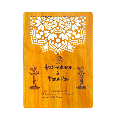 Teak Wood Wedding Card